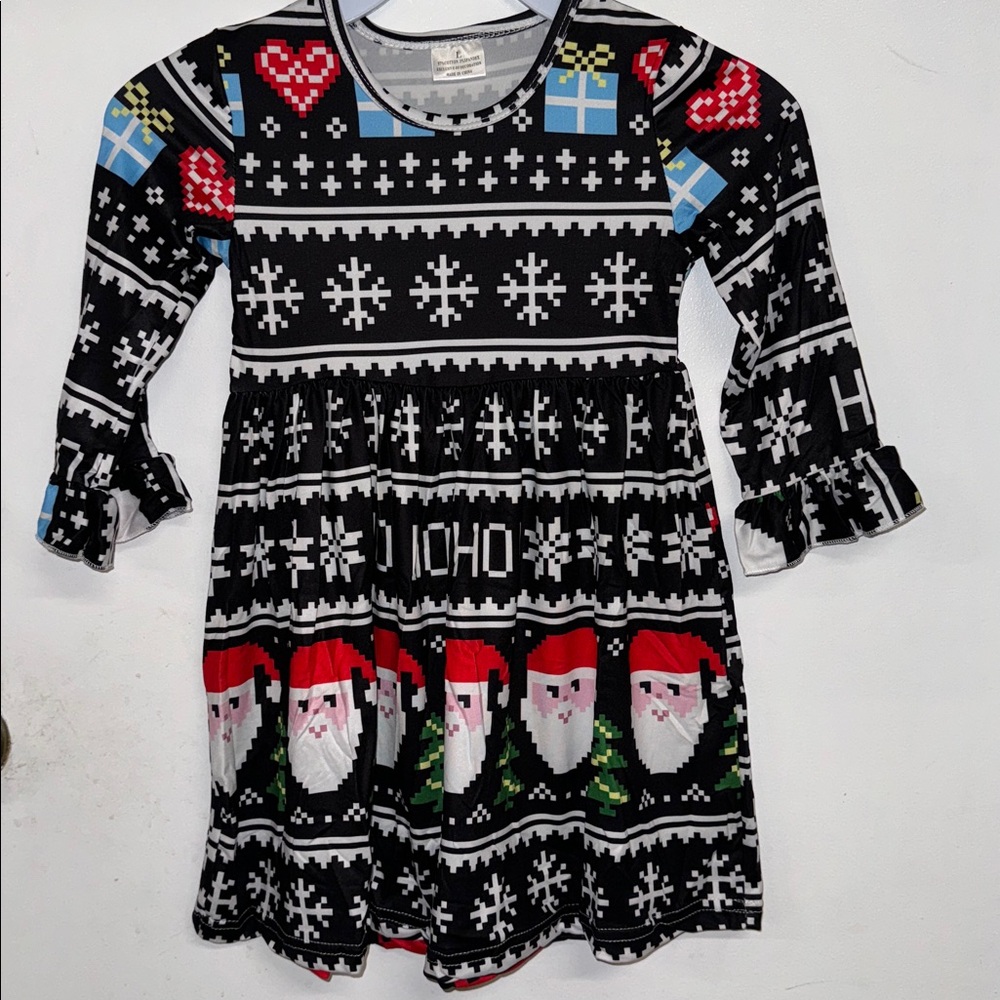 Little Girls Toddler Kids Christmas Santa ho ho heart long sleeve girl dress